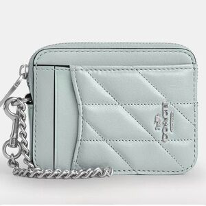 Coach Zip Card Case Quilted Leather Card Holder Light Green NWT